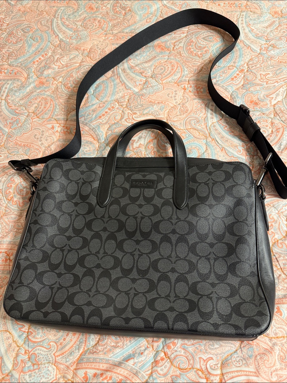 Coach Charcoal/Black Signature Laptop Briefcase with Black Trim